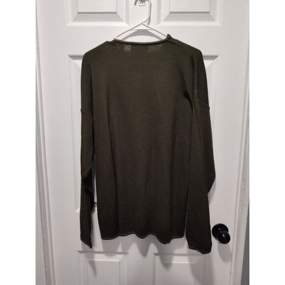 Fiesole Mens Italian Made Dark Olive Green Wool Blend Vneck Sweater Size Large - Picture 2 of 9